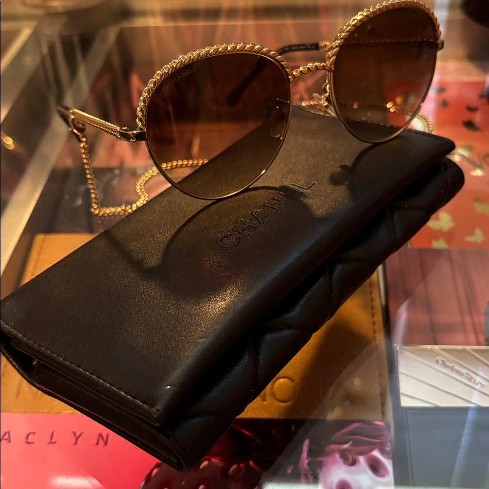 CHANEL Gold Frame Sunglasses with Brown Lenses